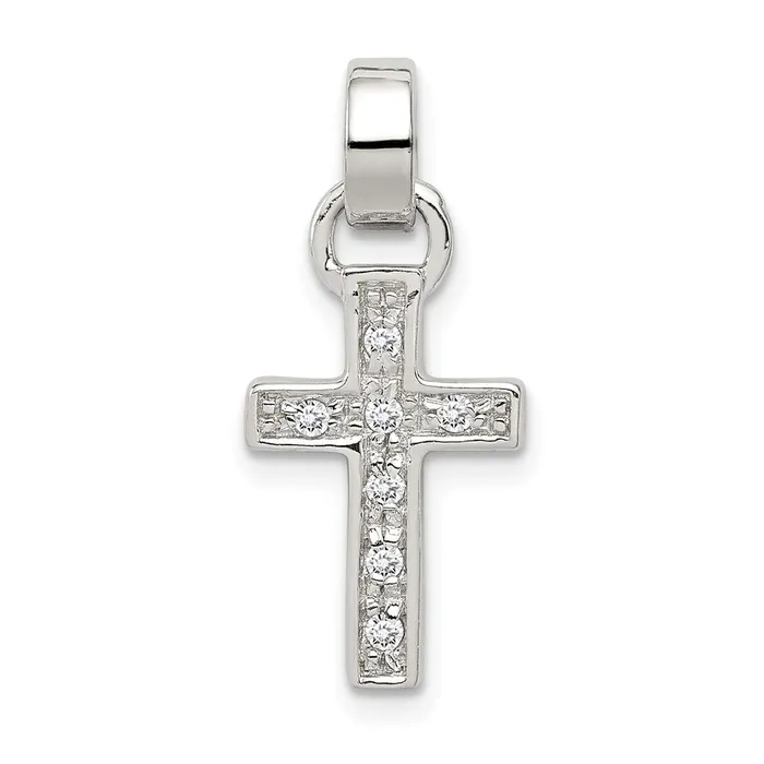 TreasureFineJewelers Sterling Silver Rhodium Plated CZ Latin Cross Pendant Necklaces TreasureFineJewelers Sterling Silver Rhodium Plated CZ Latin Cross Pendant Necklaces
