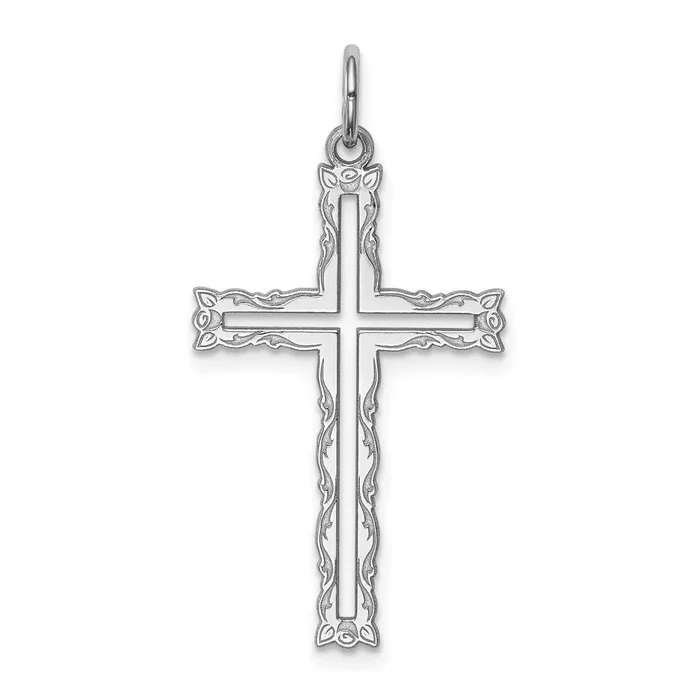 TreasureFineJewelers Sterling Silver Rhodiumplated Laser Designed Cross Pendant Necklaces TreasureFineJewelers Sterling Silver Rhodiumplated Laser Designed Cross Pendant Necklaces