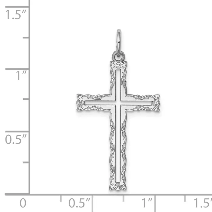 TreasureFineJewelers Sterling Silver Rhodiumplated Laser Designed Cross Pendant Necklaces