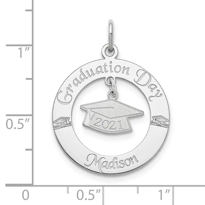 TreasureFineJewelers Sterling Silver Rhodiumplated Personalizable Graduation Charm Rings