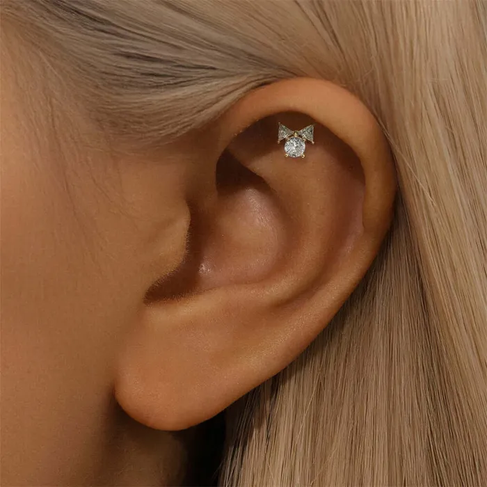 Trendolla Jewelry Earrings 925 Silver Bow CZ Diamond Flat Back Earrings