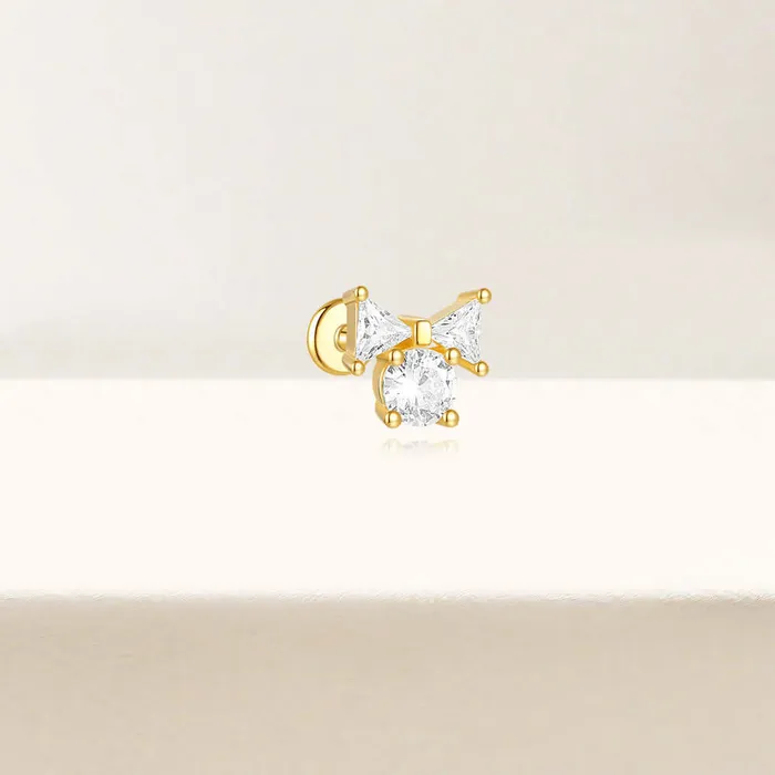 Trendolla Jewelry Earrings 925 Silver Bow CZ Diamond Flat Back Earrings