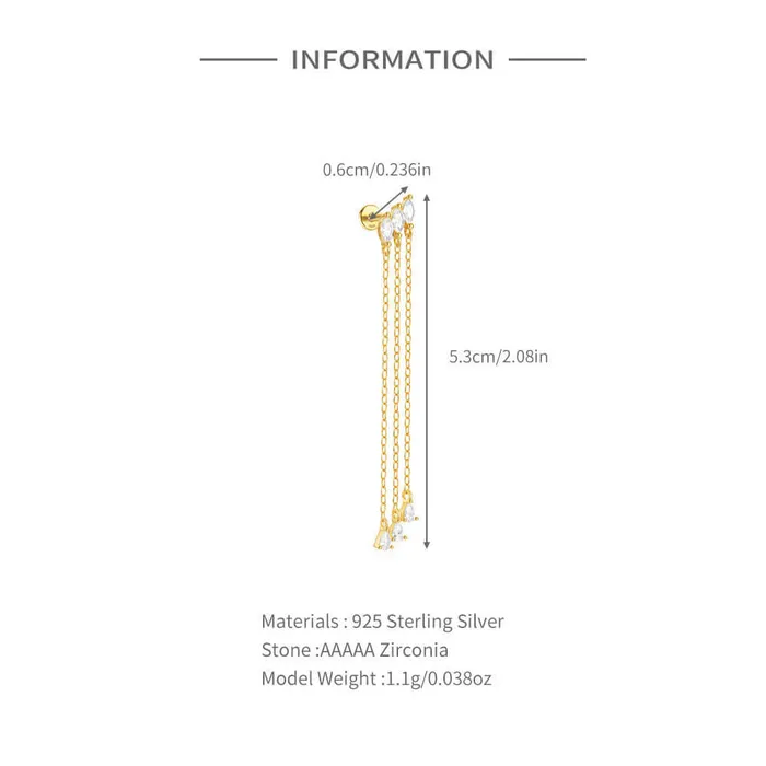 Trendolla Jewelry Earrings 925 Silver Square Tassel CZ Diamond Flat Back Earrings