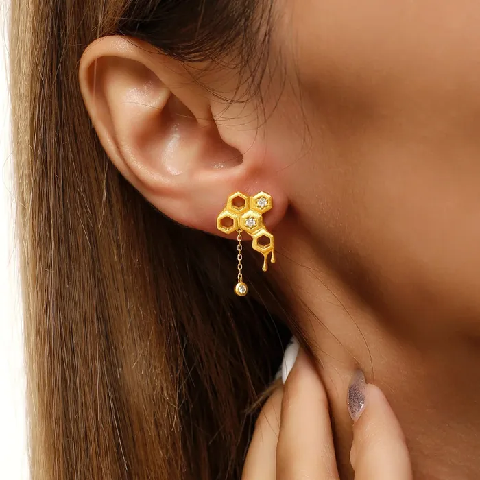 Trendolla Jewelry Earrings Honeycomb With Hanging Honey Earrings Life With MaKs Honeycomb Bee Kind Jewelry Collection