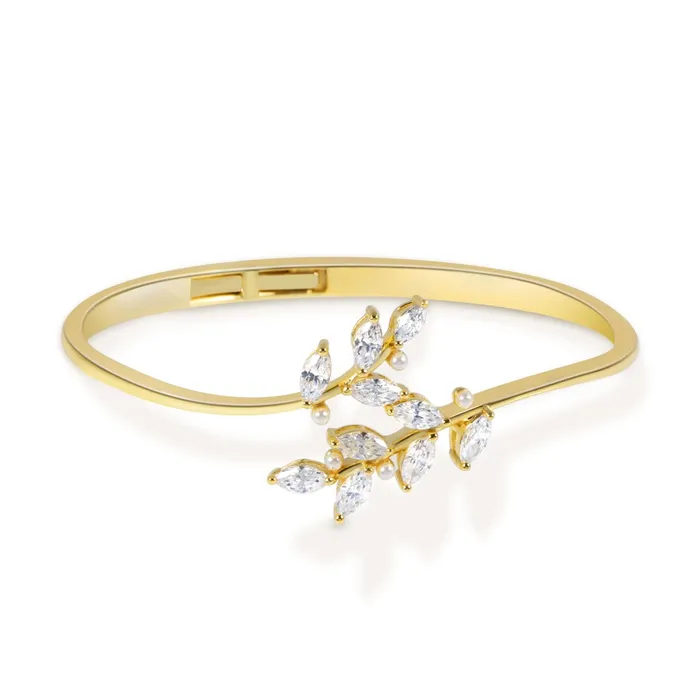 Trendolla Jewelry Leaf Branch Diamond Gold Bracelet Natures Grace Collection Bracelets