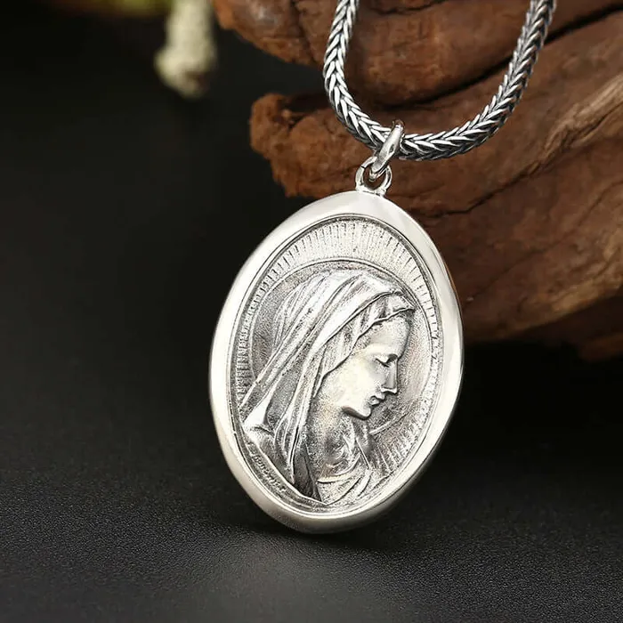 Trendolla Silver Virgin Mary Pendant Virgencita Necklace Trendolla Jewelry Necklaces