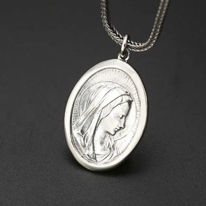 Trendolla Silver Virgin Mary Pendant Virgencita Necklace Trendolla Jewelry Necklaces
